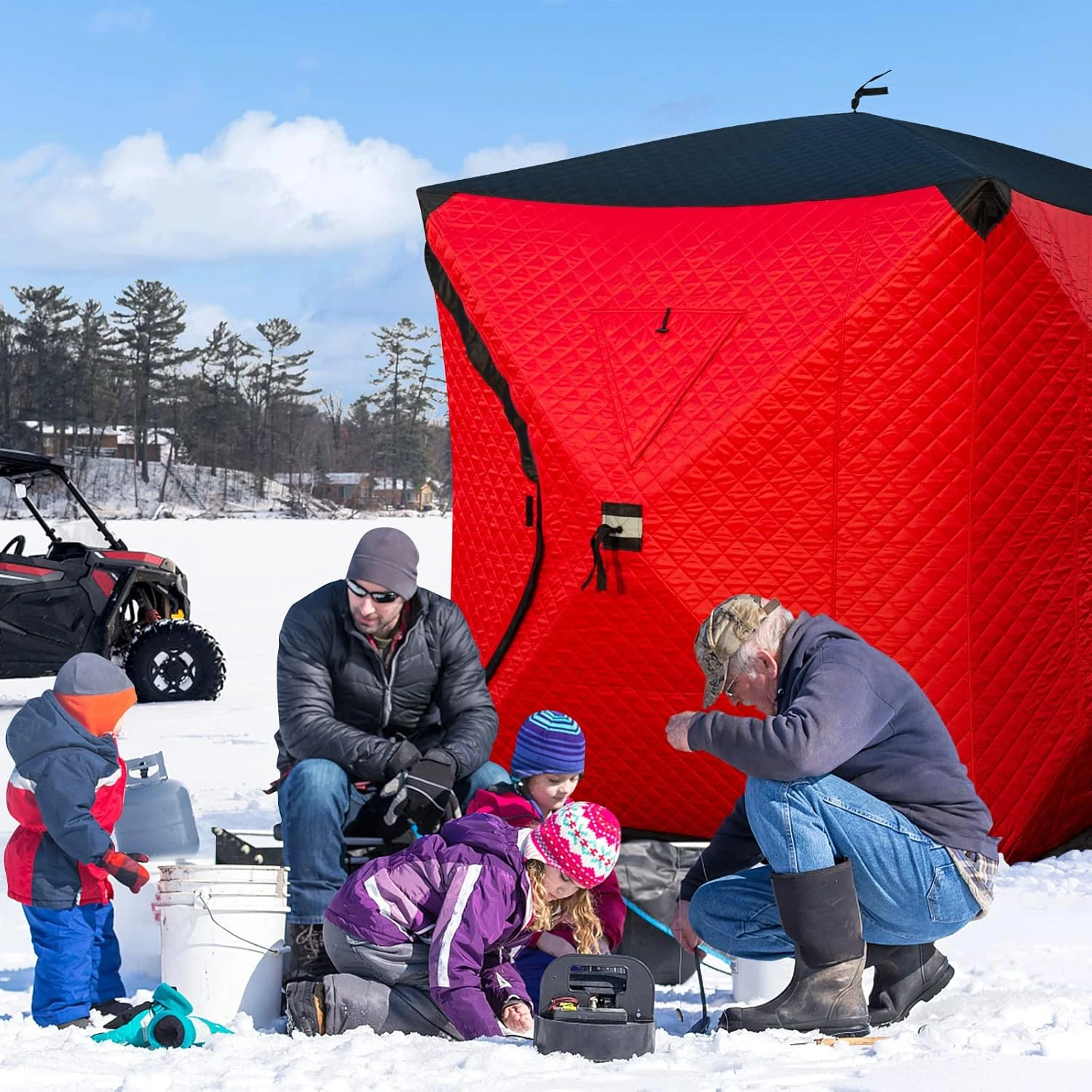 Large Family Outdoor Camping and Fishing Tent Quick Open Pop Design for Winter Ice Fishing Easy to Use and Keep Warm