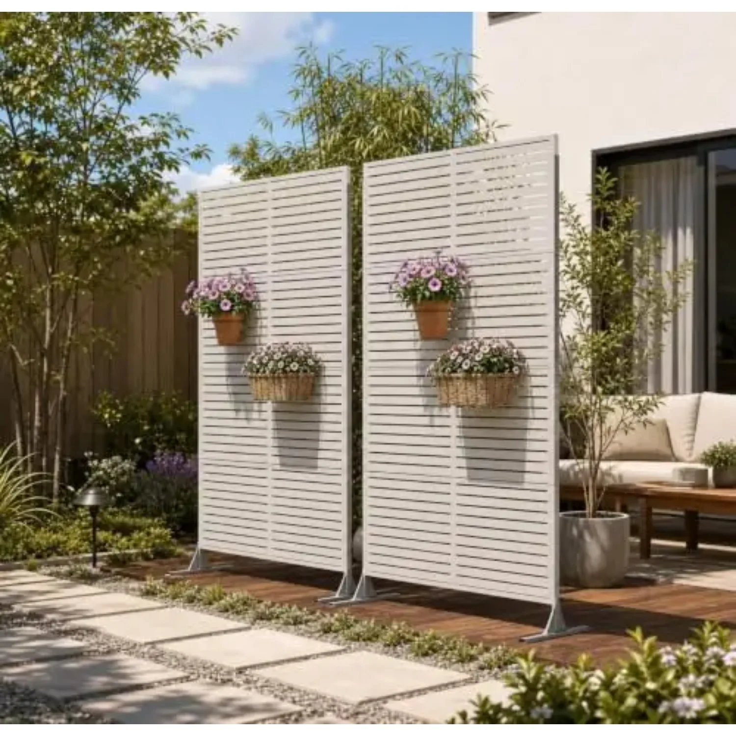 2PCS Metal Garden Privacy Screen 72x47, Freestanding Fence Panel | Decorative Outdoor Fence Panel In Rustproof Steel