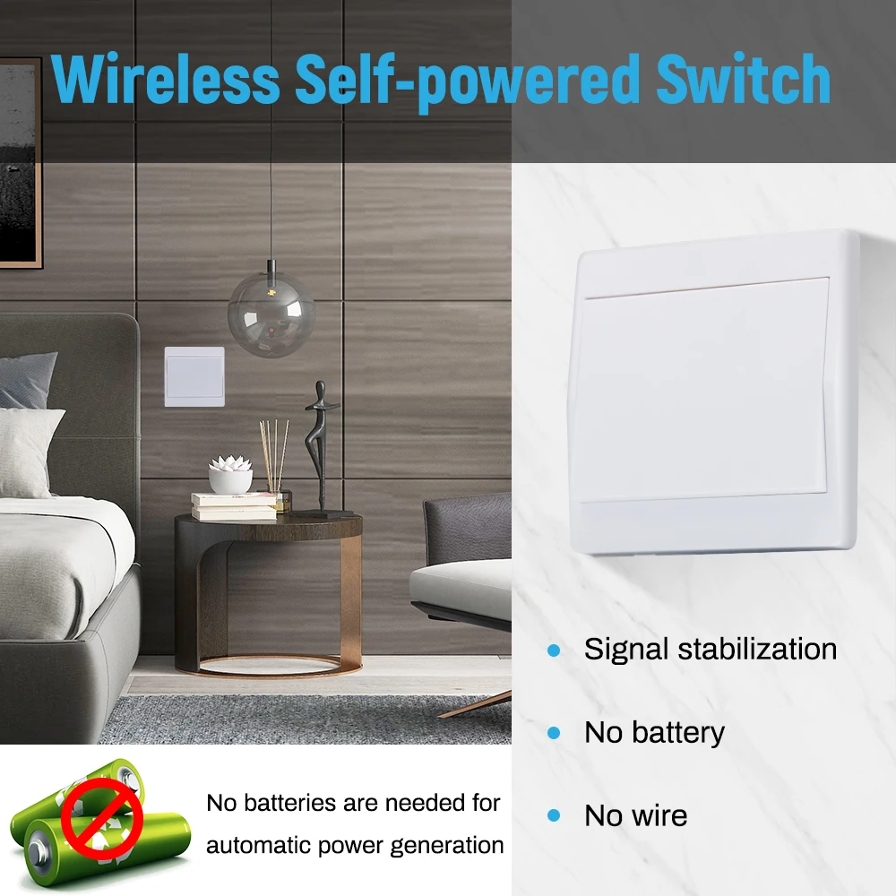 QNCX Self-powered Wireless Switch 2 Gang 2 Way Waterproof Push Button Switch No Battery Remote Control Light Switch Transmitter