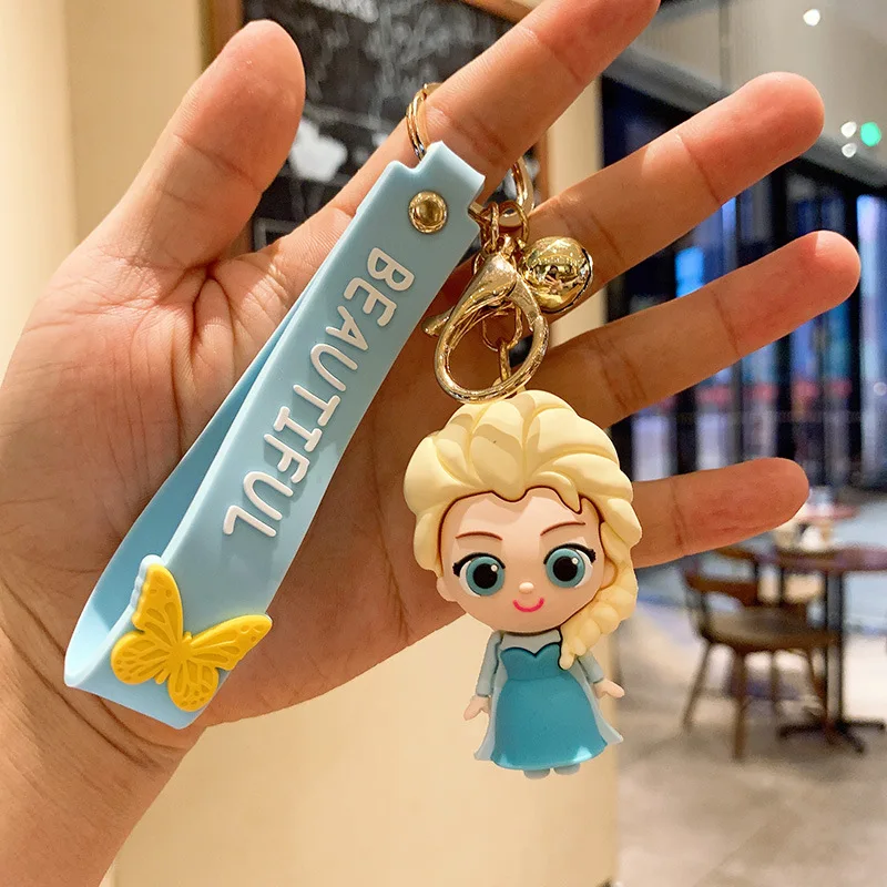 Disney Accessories Anime Figure Frozen Elsa Anna Olaf Cartoon Keychain Bag Key Ring Pendant for Kids Christmas Birthday Gifts