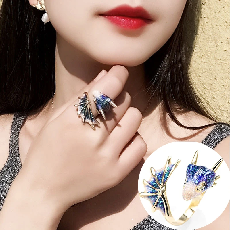 2023 Anime Cute Enamel Color Dragon Monster Rings  Fashion Sweet Open Adjustable Couple Ring Finger Accessories Jewelry Gift