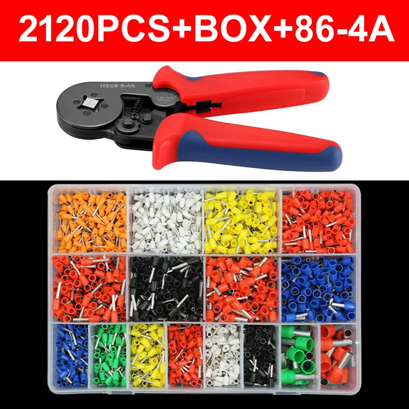 2120 PCS Boxed VE Tubular Crimp Terminals,Cable Electrical Connector Insulated Wire Tube Type Terminal Crimping Pliers HSC86-4 T