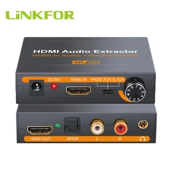 LiNKFOR 4K HD 3D HDMI-compatible 2.0 Audio Extractor Splitter HDMI-compatible to Optical TOSLINK SPDIF 3.5mm Headphone Converter