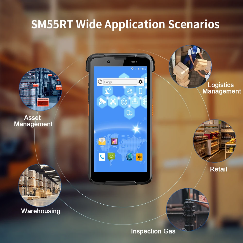 Scanmax SM55RT Android 11 Handheld RFID Reader Long Range UHF NFC Fingerprint 2D Scanning BT WiFi Access Control Card Readers