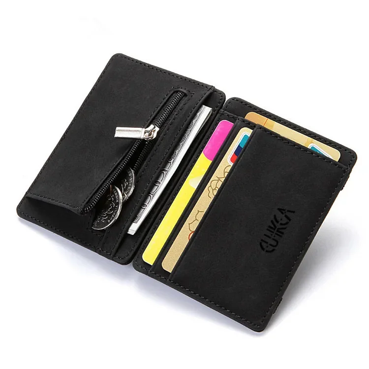 Men Ultra Thin PU Leather Mini Small Magic Wallet with Zipper Coin Pocket Purse Women Pouch Plastic Credit Bank Card Case Holder