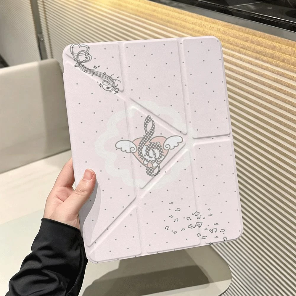 Pink Polka Dot Musical Note Wing Tablet Case For iPad Pro 11 12.9 13 A16 M2 M4 M3 M5 5/6/7/8/9/10/11th Mini Air 3 4 5 6 7 Cover