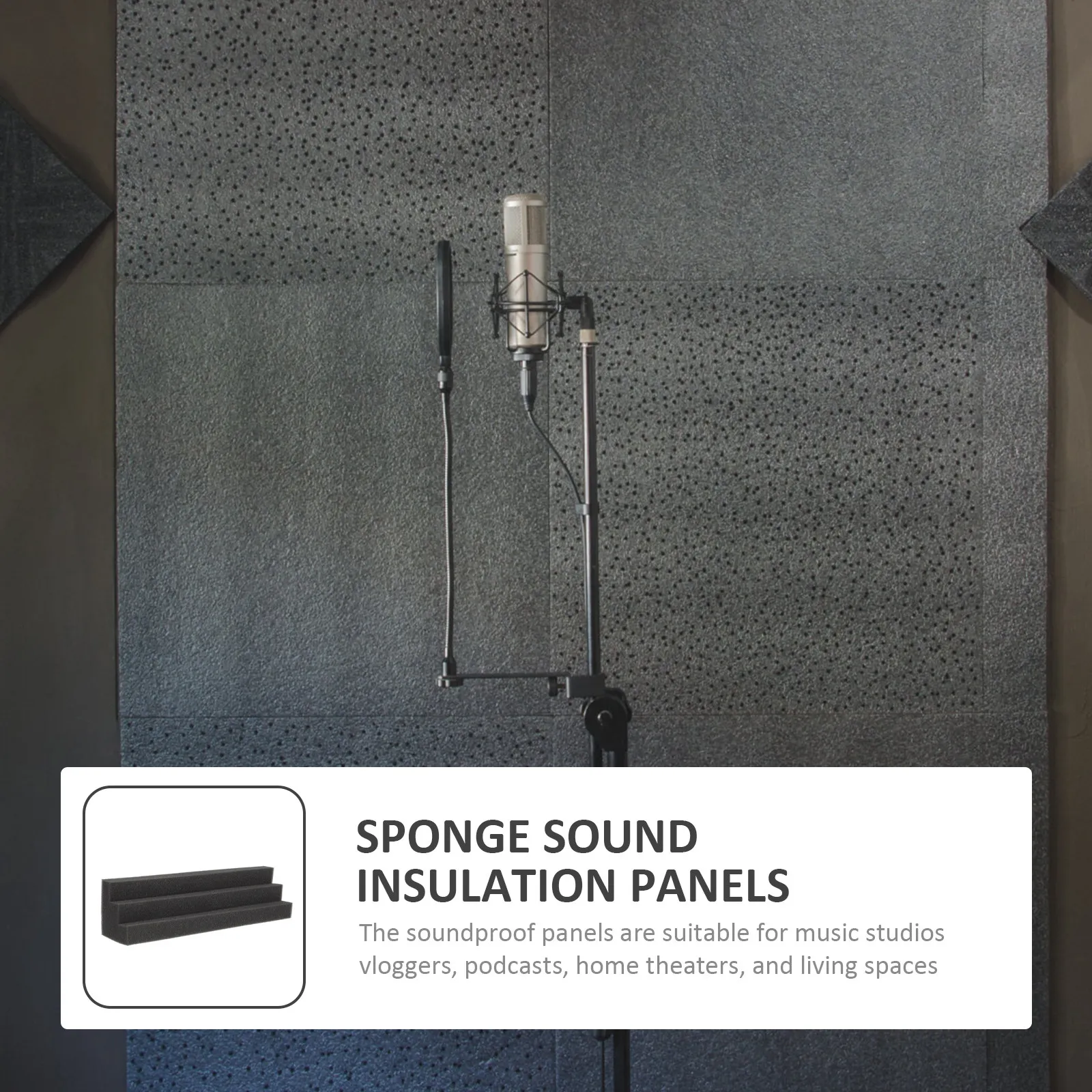 

4Pcs Black Wedge Acoustic Panels Soundproof Sponge Sound Absorption Panels for Recording Studio Podcast Vlog Ktv