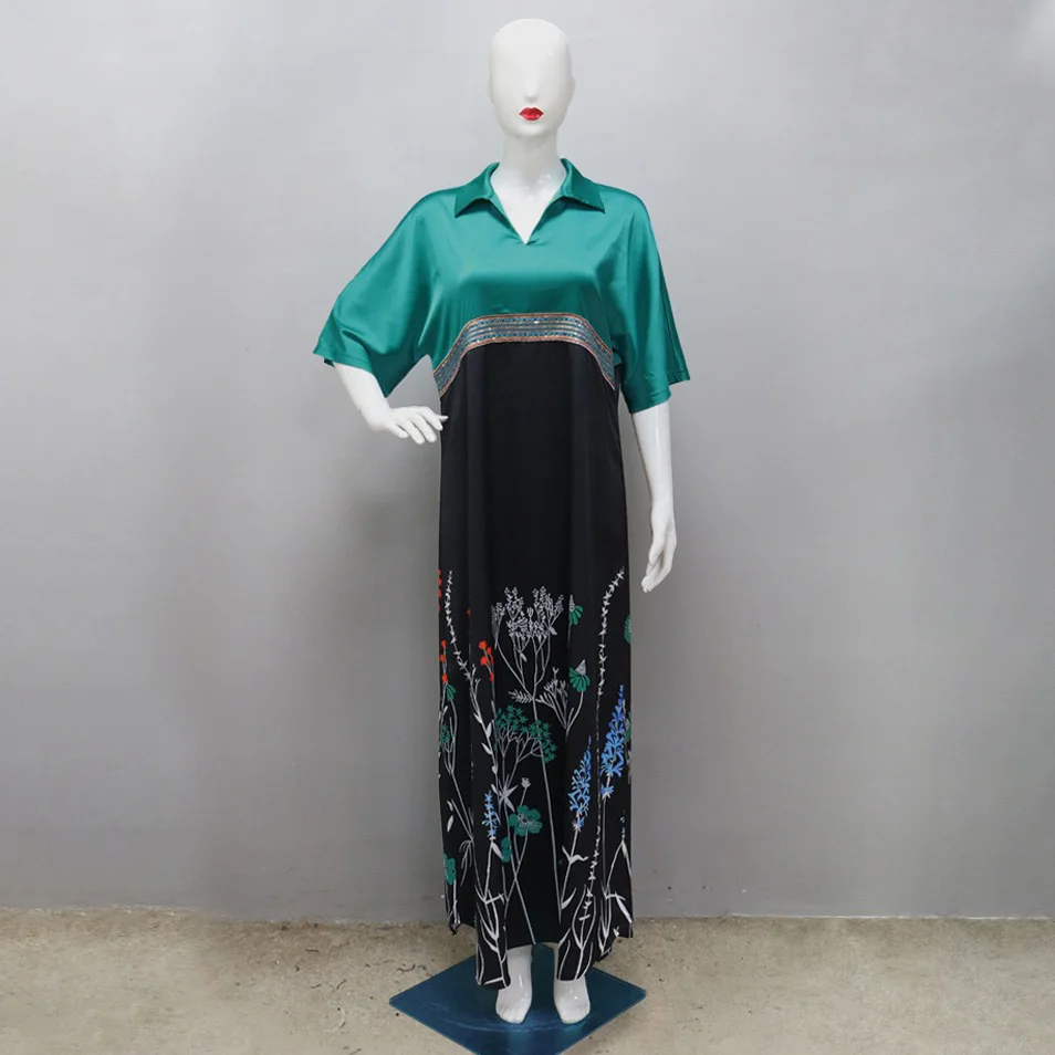 Elegant Eid Muslim Dresses Fashion for Women 2025 New V Neck Printed Abayas Ramadan Morocco Dubai Jalabiya Kaftan Vestidos Robes