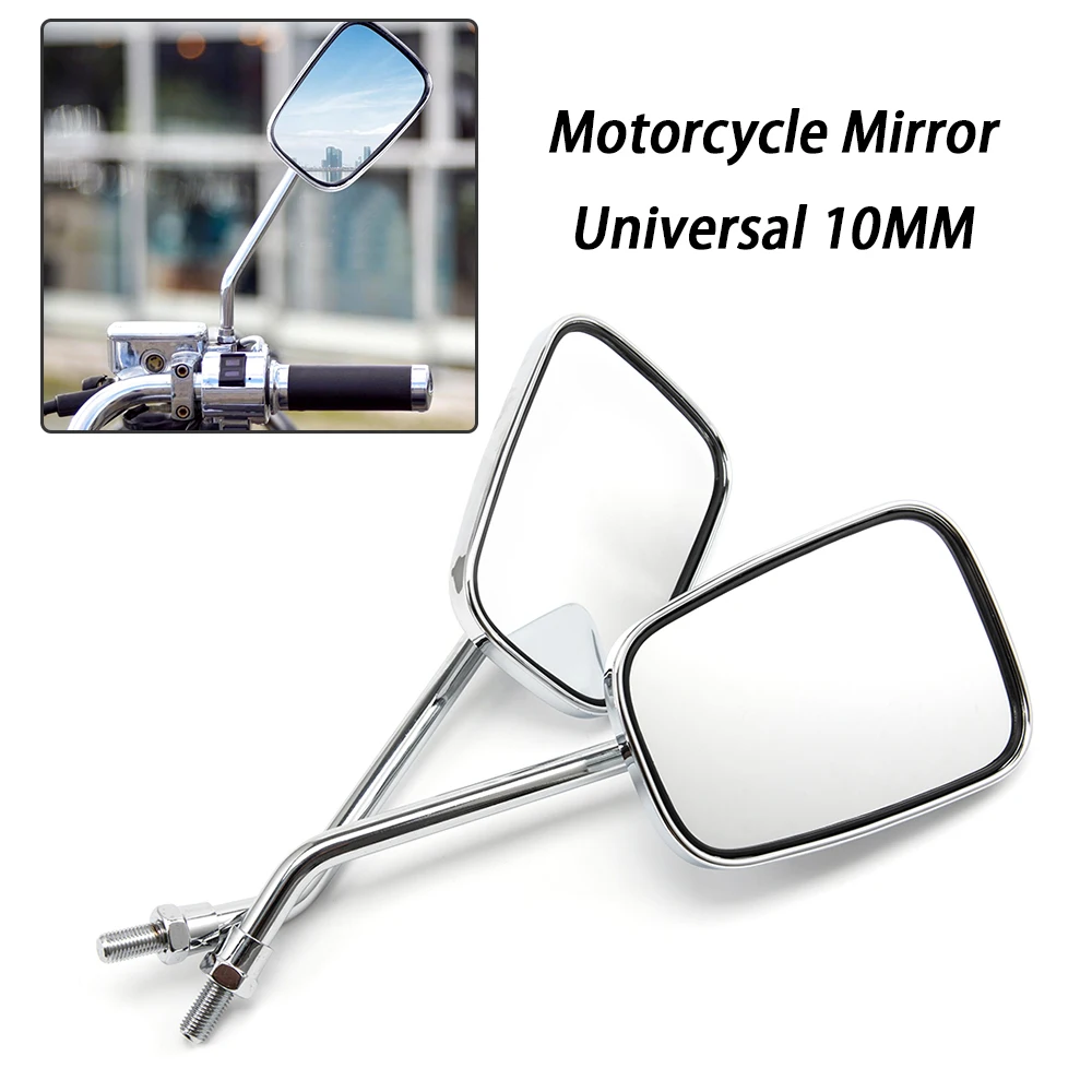 Evomosa Universal Rectangle Motorcycle Rearview Mirrors 10mm Bolt Thread Motorbike Mirrors For Honda Motorbike Scooter E-Bike