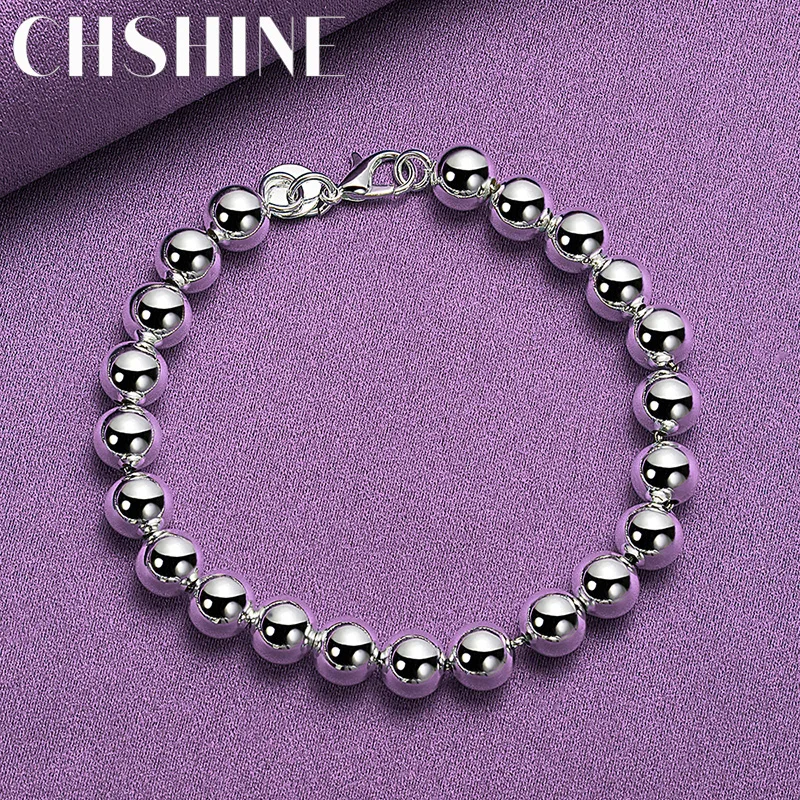 

CHSHINE 925 Sterling Silver 8mm Beaded Chain Bracelet Fashion Charm High Quality Wedding Party Gifts For Women Jewelry