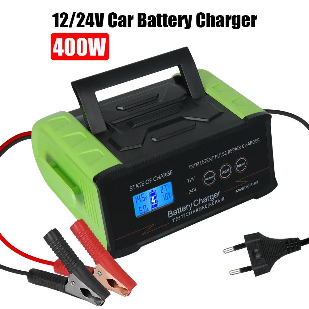 110V-250V Car Battery Charger Smart Battery Charger Trickle Smart Pulse Repair 12V-24V For Car Truck Boat Motorcycle 400W