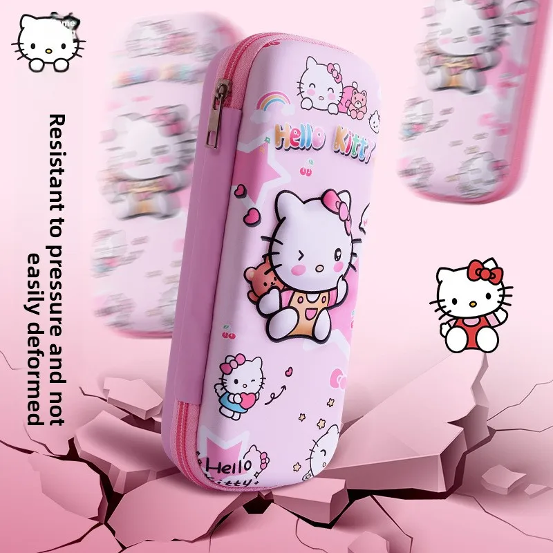 3D Cartoon Hello Kitty Pattern Stationery Box Multi Functional Large Capacity Pencil Case For School Student Makeup Brush Organi