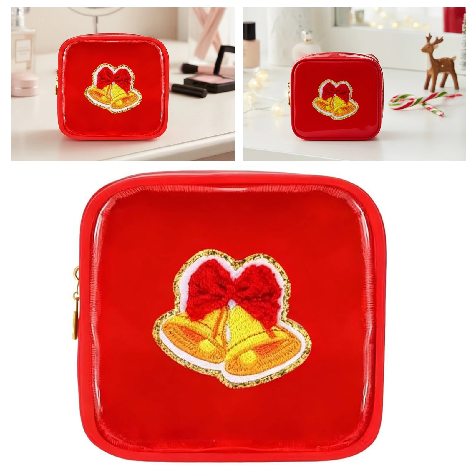 

Women PVC Small Holiday Makeup Pouch Skincare Pouch Xmas Zipper Cosmetic Bag for Girls Travel Gift