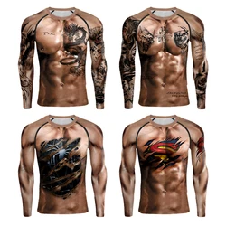 Zawaland Adult Male Tee Muscle Long Sleeve 3D Print Tattoo Short Sleeve Cosplay Costume Tracksuit Casual T Shirt  Men Tops