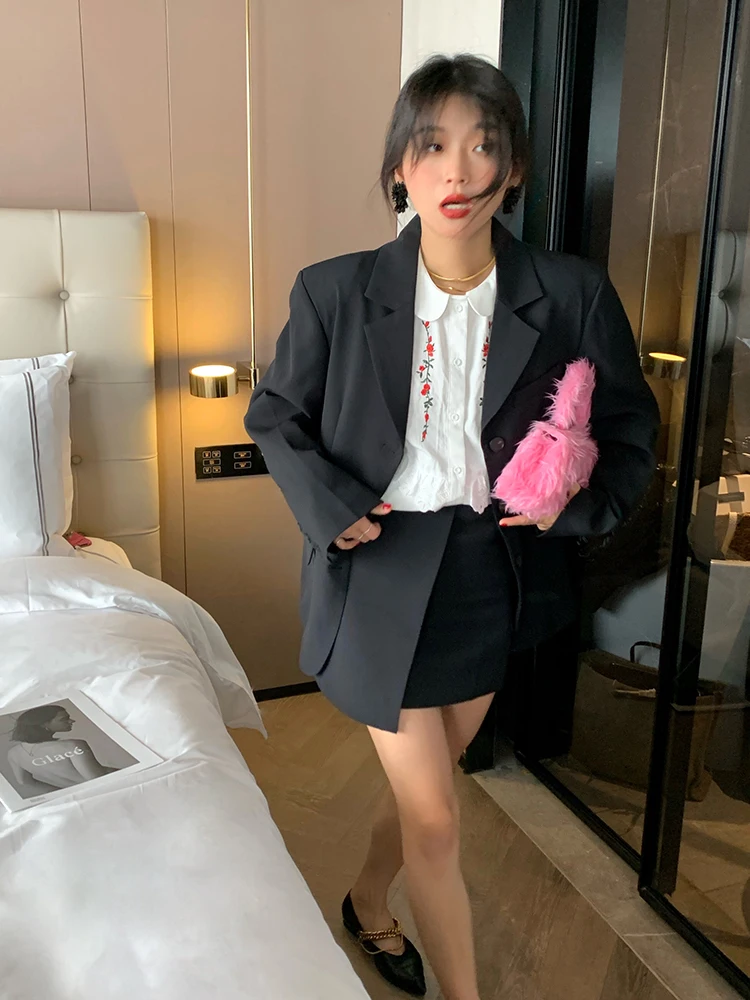 طقم بدلة ربيعية أنيقة للنساء، جاكيت بليزر + تنورة قصيرة بتصميم مميز، طقم أنيق، وصول جديد لأوائل الربيع #2