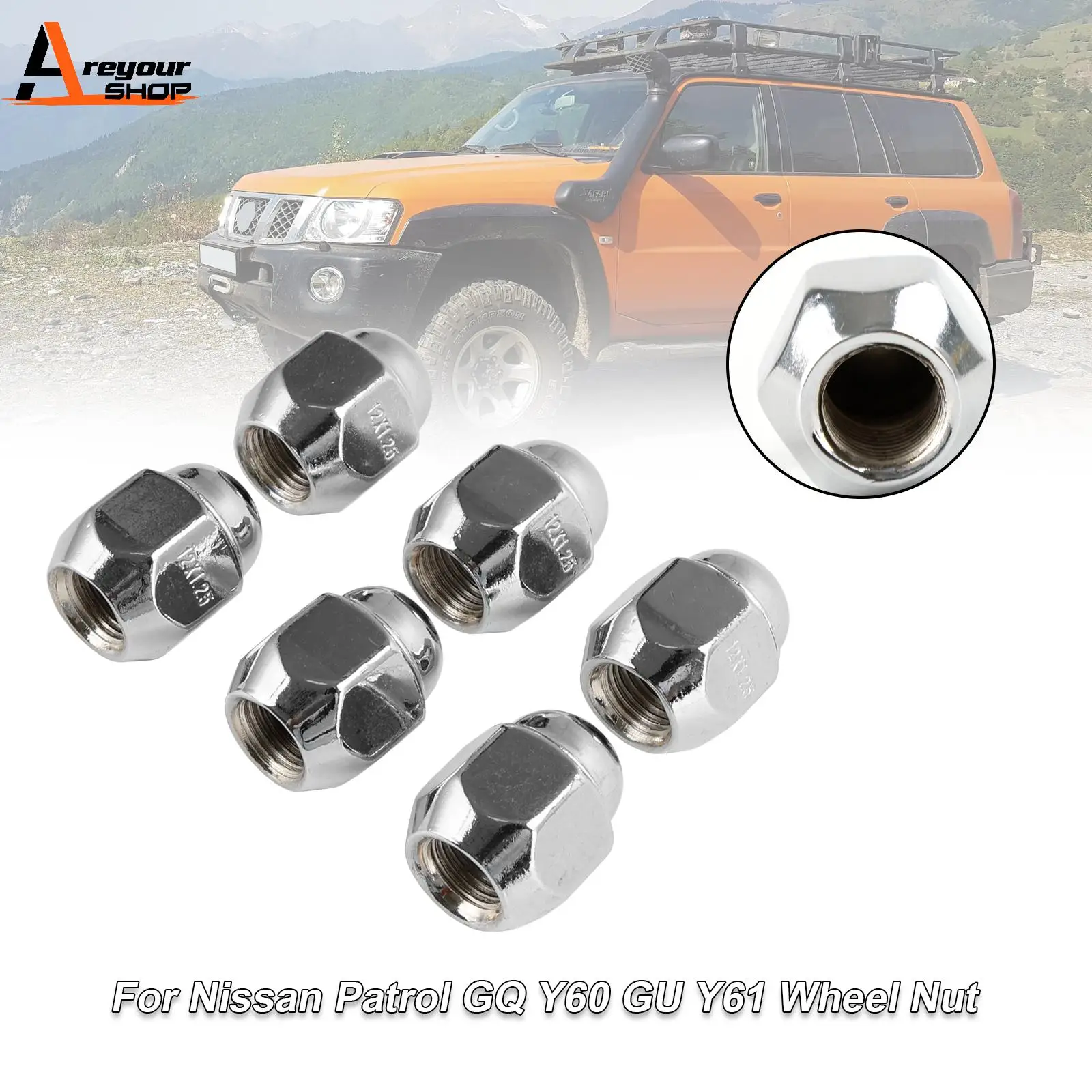 Areyourshop 6PCS Chrome Wheel Nut Fit Nissan Patrol GQ Y60 GU Y61 Fit Ford Maverick