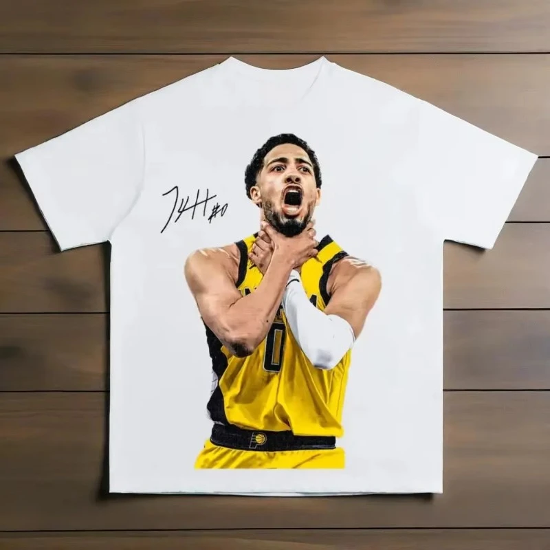 

Футболка с короткими рукавами и портретным принтом Haliburton, летняя хлопковая футболка с круглым вырезом для мужчин и женщин, повседневные свободные винтажные футболки Y2K