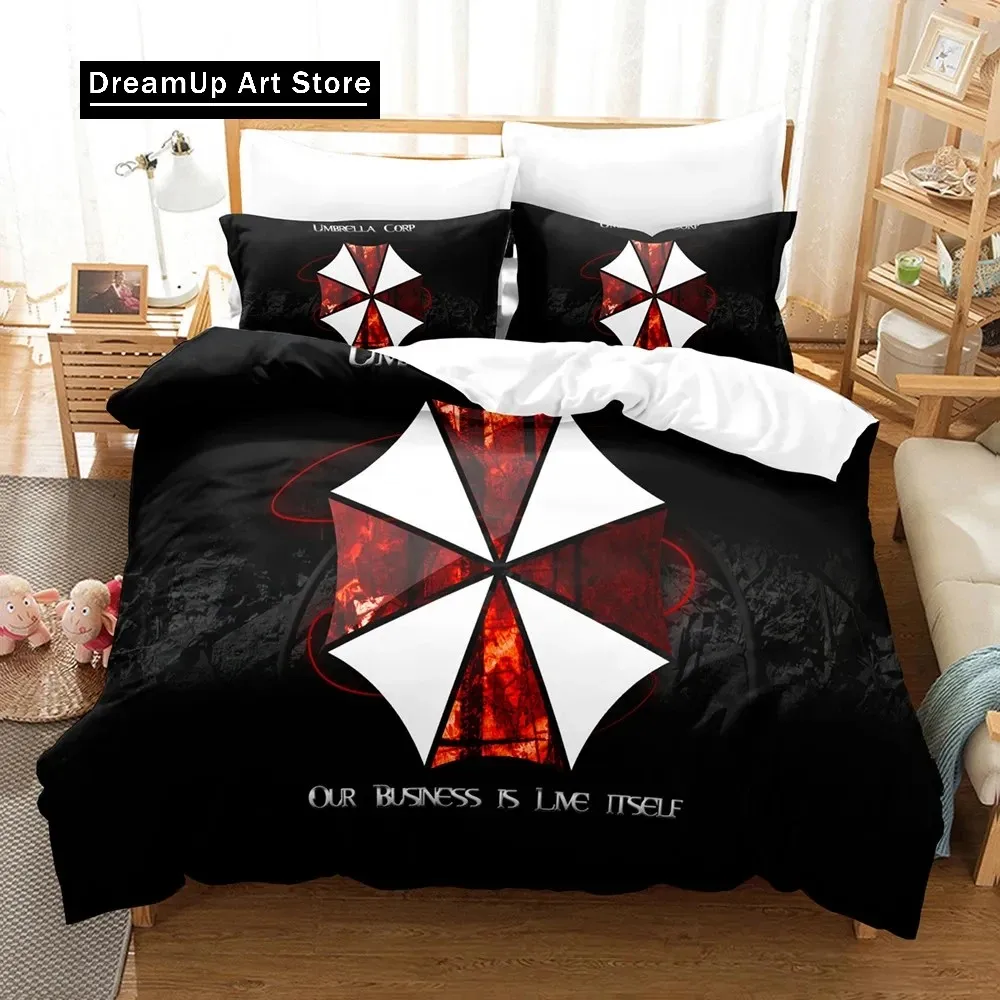 RESIDENT Corporation Red Umbrella EVIL Bedding Set Boys Girls Twin Queen Size Duvet Cover Pillowcase Bed Adult Fashion Home Text