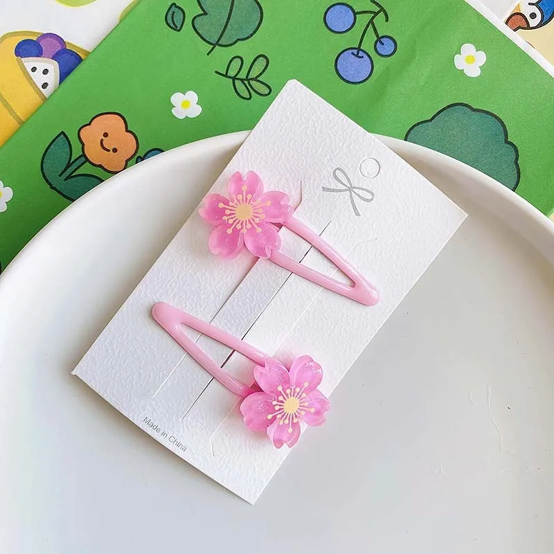 2PCS New Cute Princess Sweet Cherry Blossoms Girls Hairpins Children Headwear Hairgrip Hair Clips Barrettes Hair Accessories