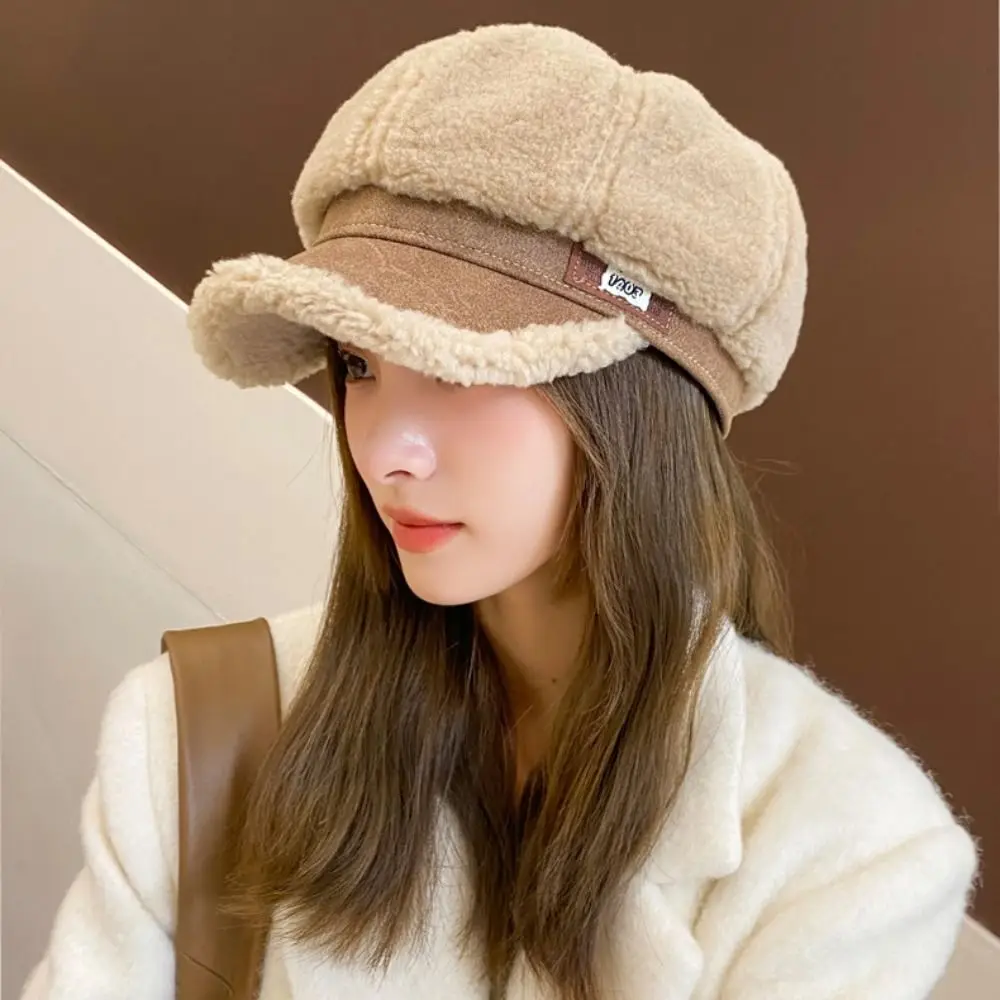 Fashion Imitation Lamb Hair Duck Tongue Hat White Black Coffee Beige Octagonal Hat Visor Hat Women