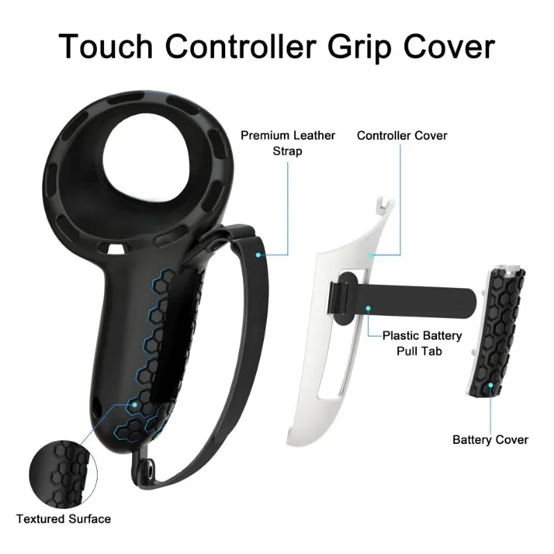 VR design Controller Grips Compatible with Meta Oculus Quest 3 Accessories, with Battery Opening Protector with Knuckle Straps