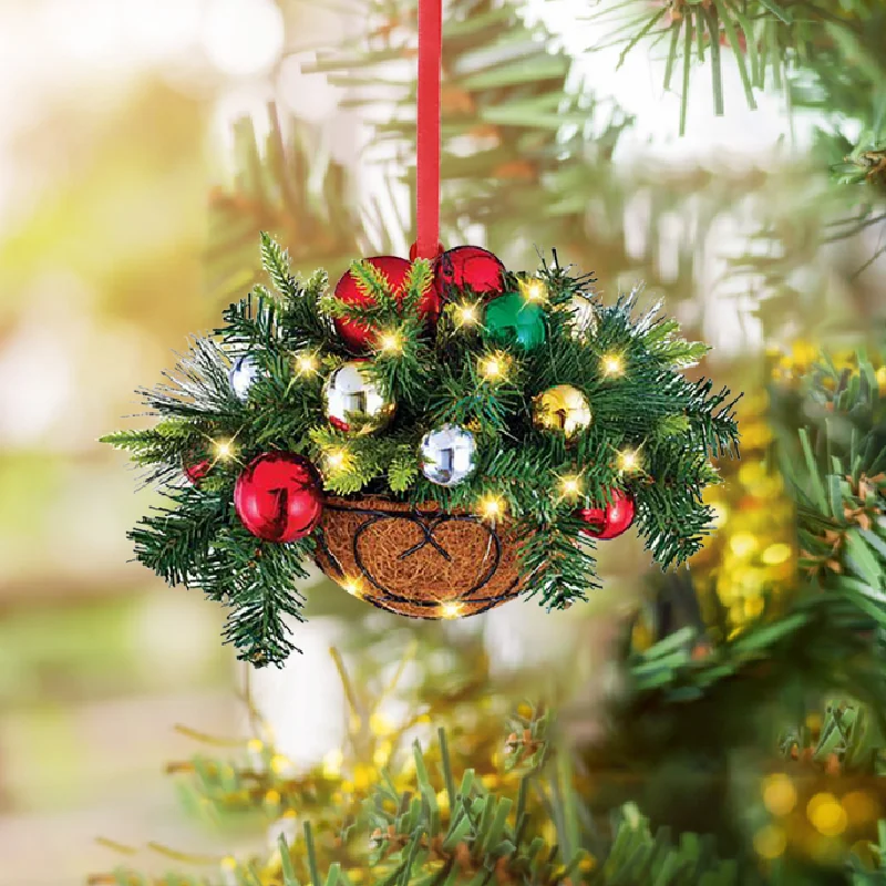 Artificial Hanging Flower Basket Christmas Pendant Green Red Wreath Plant Xmas Tree Ornaments Merry Christmas Decoration Noel