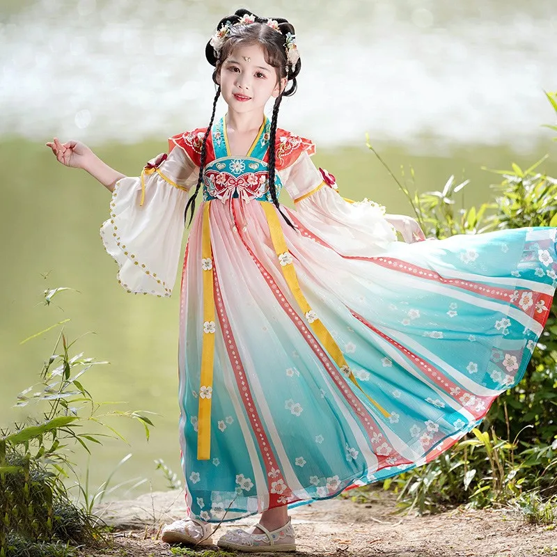 

Hanfu Girls' Summer Children's Ancient Kids New Vinatge Chinese Traditional Hanfu Dresses Cute Princess Ancient Carnival Costume