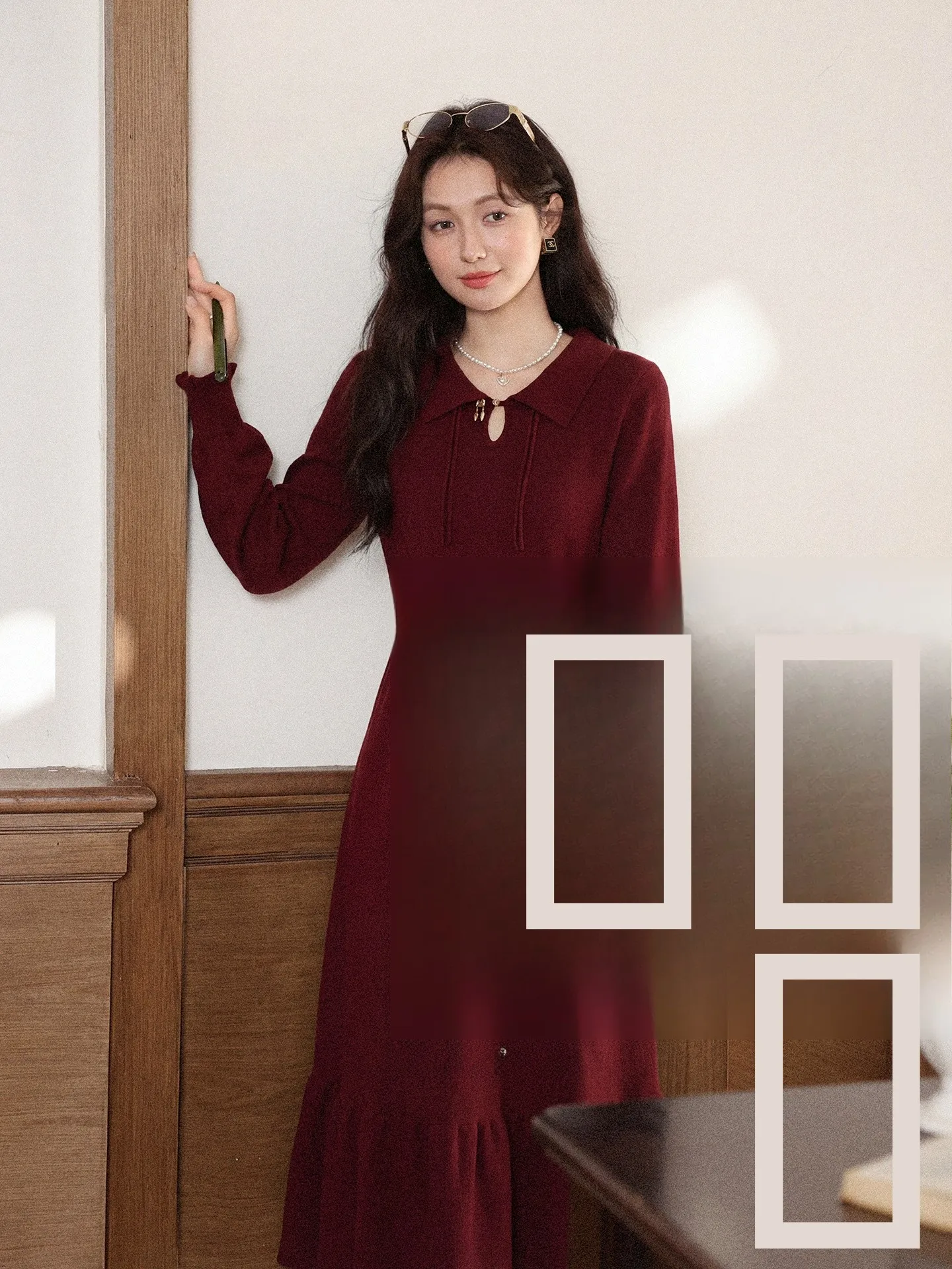 

Красное вязаное платье в китайском стиле для женщин, с высокой талией, длинными рукавами, повседневное, новое, тонкое, стандартного кроя