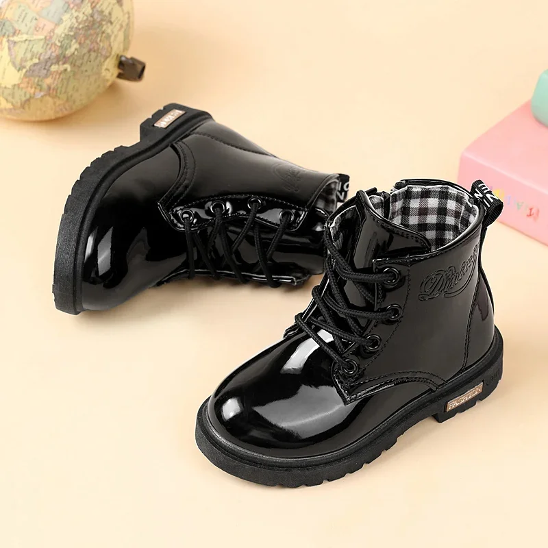 2024  New Winter Children Shoes PU Leather Waterproof Plush Boots Kids Snow Boots Brand Girls Boys Casual Boots Fashion Sneakers