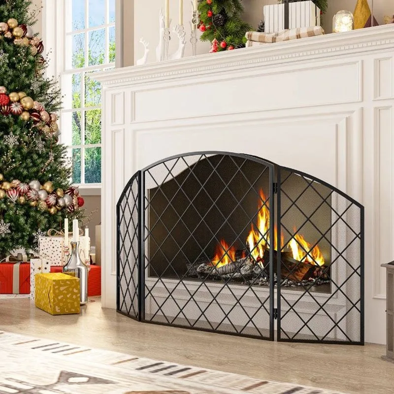 Fireplace screen, creative European folding wrought iron mantel, guardrail hollow screen decorative partition fireplace bar