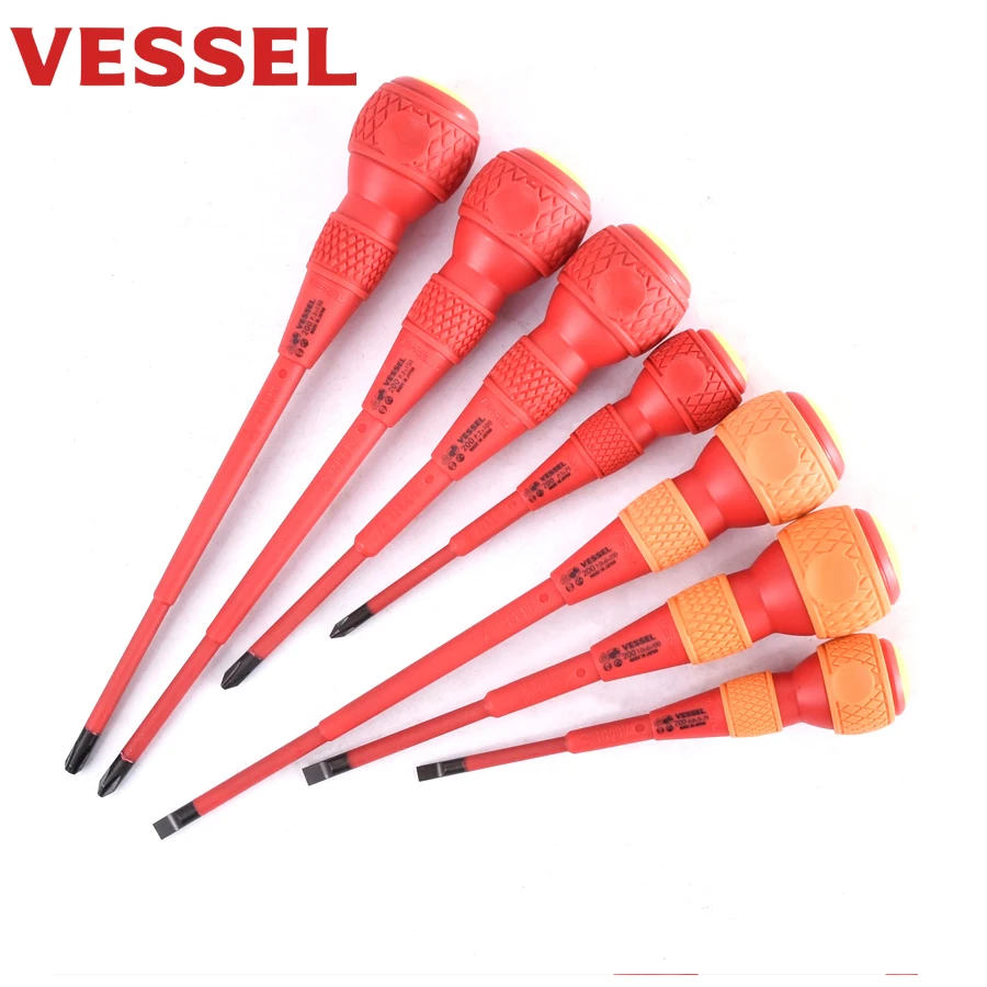 VESSEL 200 Ball Grip Insulated Screwdrivers Japan 1000v Insulating Electrician Slotted& Phillips Screwdriver Series