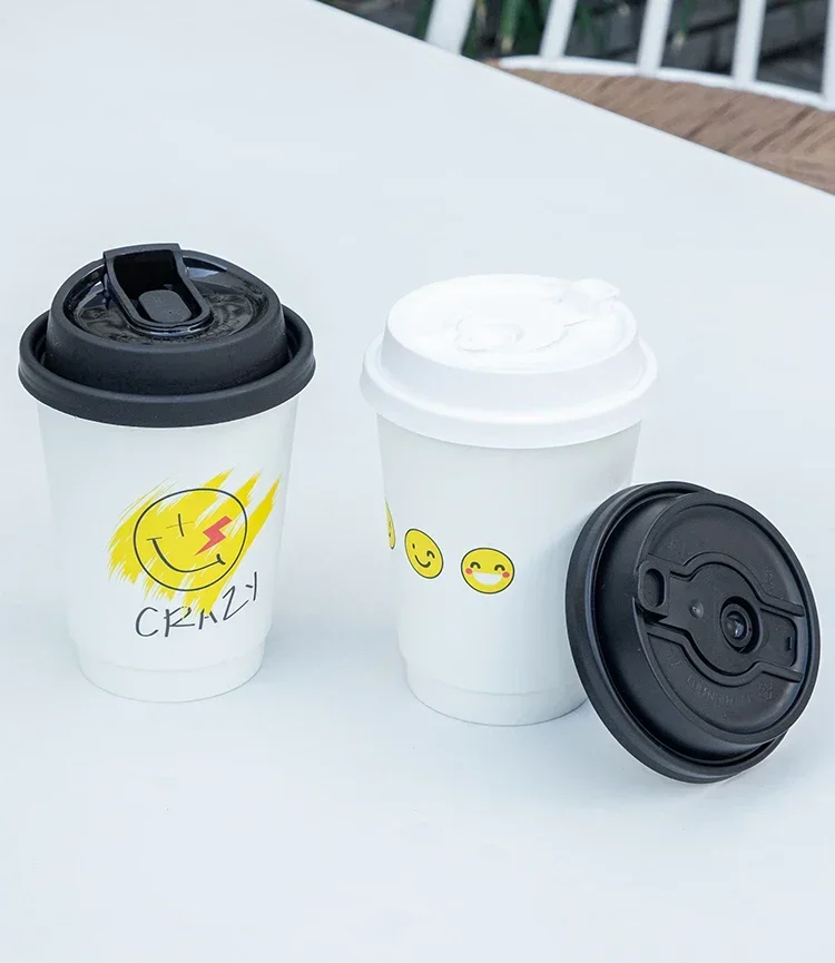 

25pcs Cartoon Smiling Face Coffee Packaging Cups Disposable Fresh Milk Cup with Lid Double Layered Thickened Hot Drink Paper Cup