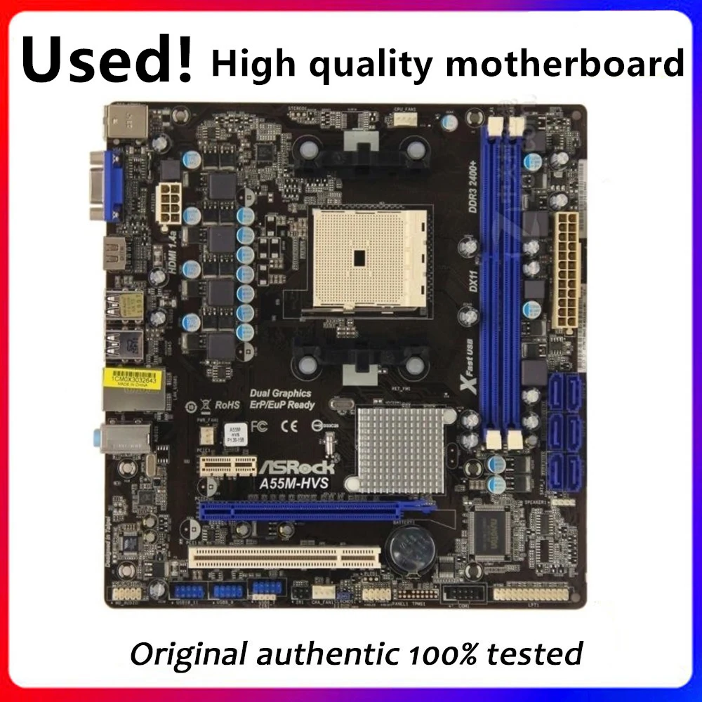 

Для ASRock A55M-HVS материнская плата Socket FM1 DDR3 для AMD A55M A55 оригинальная десктопная материнская плата SATA II б/у материнская плата