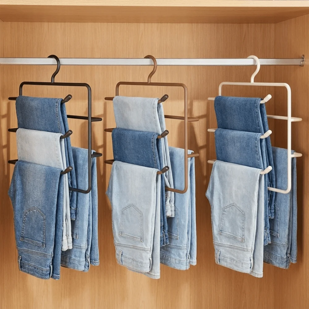 Multi-functional Iron Multi-Layer Trouser Racks Non Slip Hanging Scarf Tie Rack Space Saving Closet Pants Organizer for Home view 4