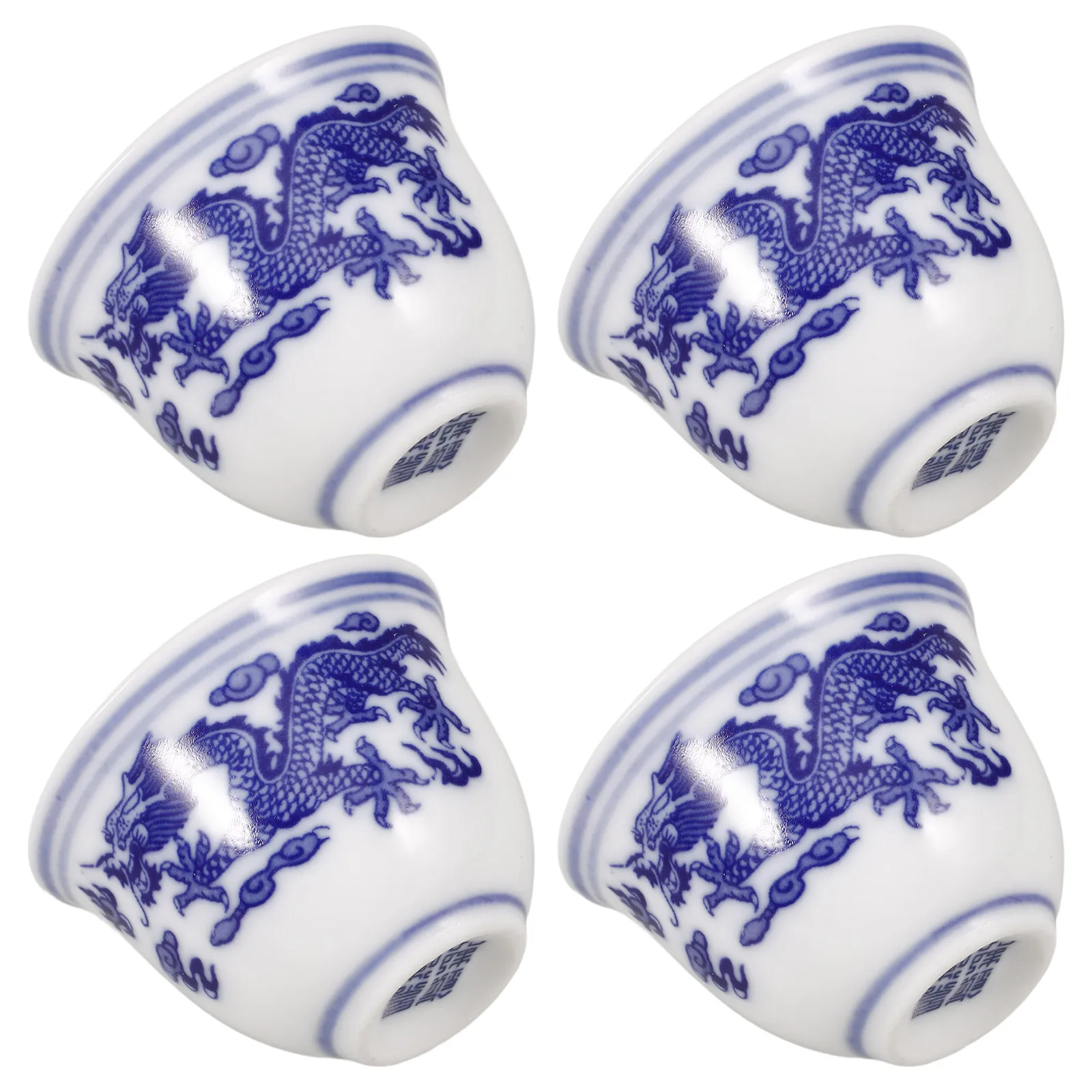 Juego de 4 Tazas de Té de Porcelana Azul y Blanca, Tazas Pequeñas de Cerámica Tradicionales Chinas para el Hogar, Restaurante, Salón de Té, Estilo Vintage