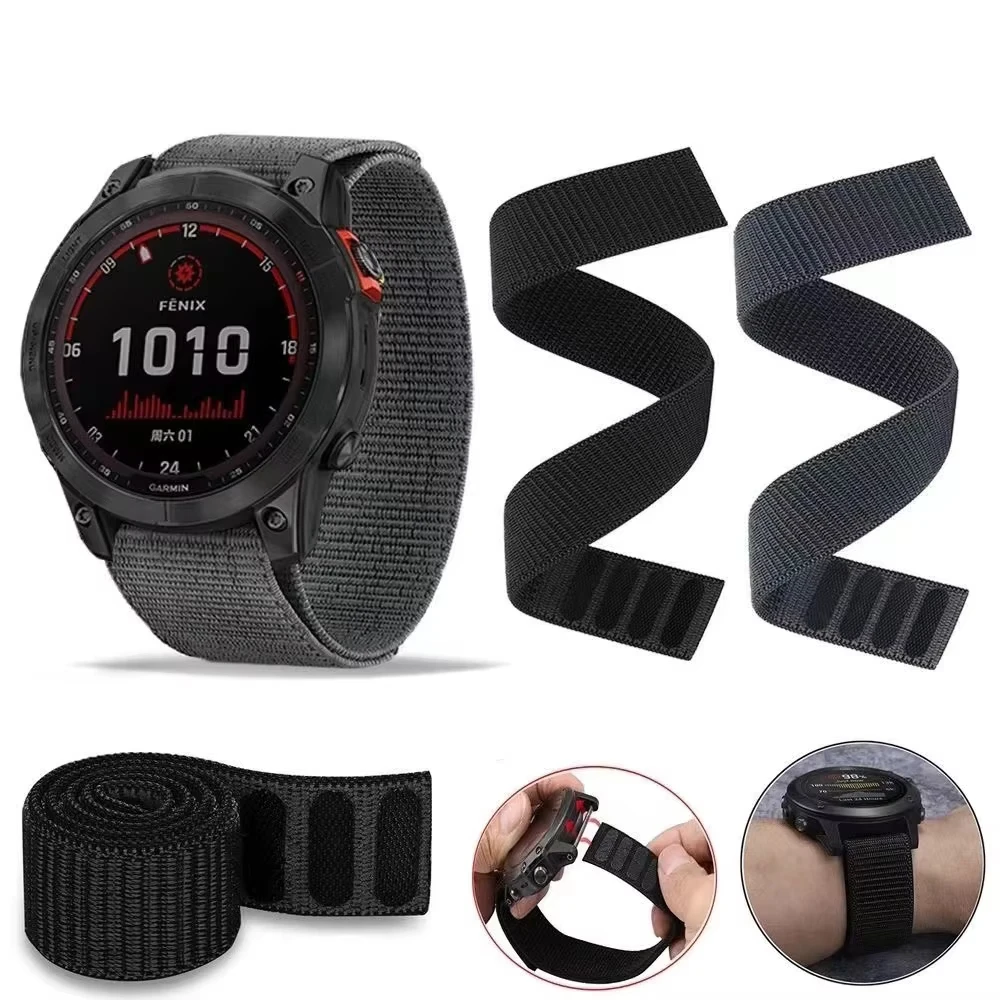 

26mm 22mm 20mm Hook Loop Nylon Strap Compatible with -Garmin Fenix 6 6X Pro 5X 5 Plus 945 Watch Band Wristband Bracelet