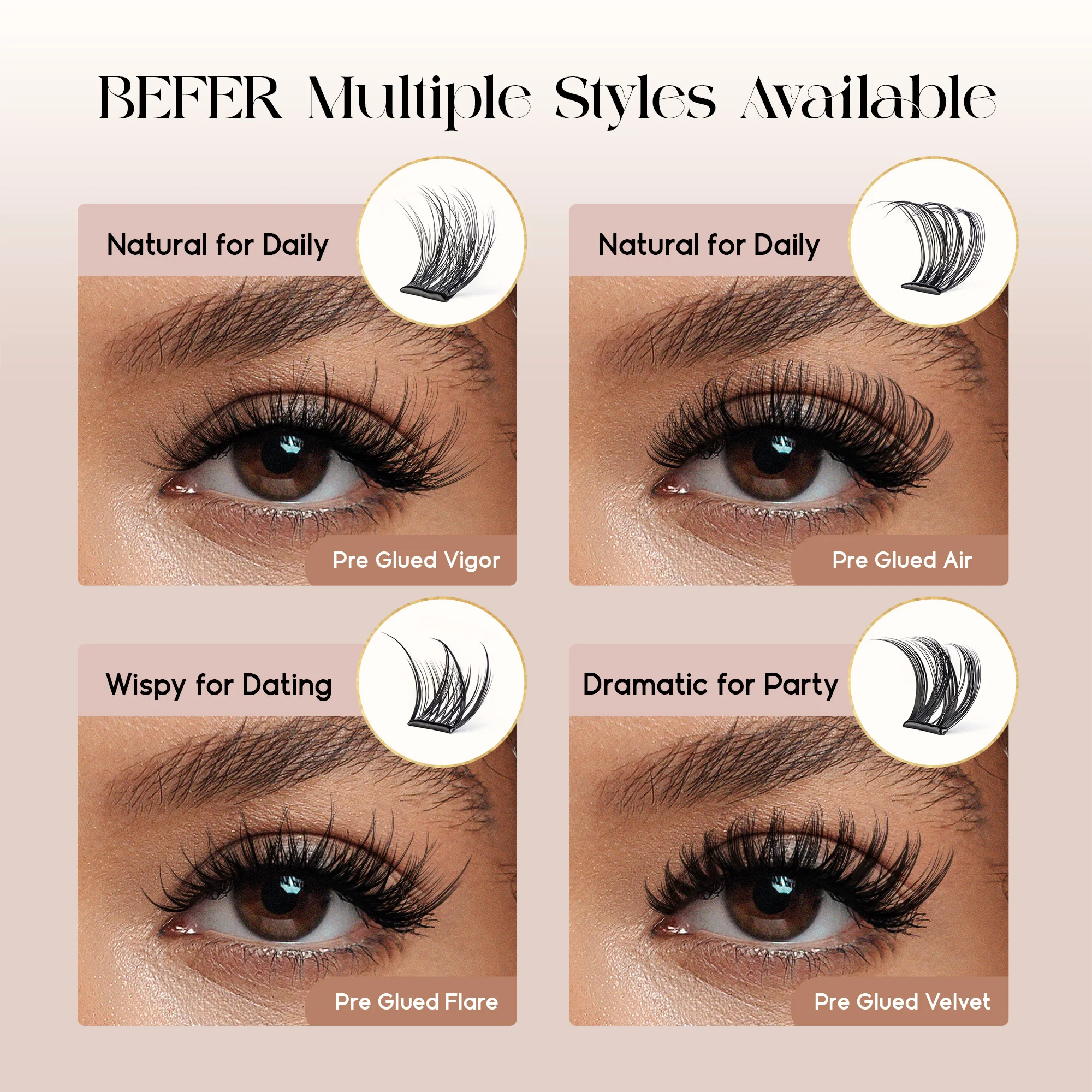 Befer مجموعات الرموش ذاتية اللصق بدون الغراء رموش مانغا 120 قطعة مجموعات جلدة ماكياج طبيعي رقيق الرموش الصناعية المورد