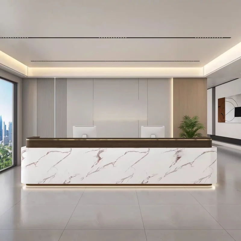 custom.YS-0273 Custom Simple Modern Wood Reception Desk Office Living Room Hotels Beauty Salons Paint Company Front Desk Use