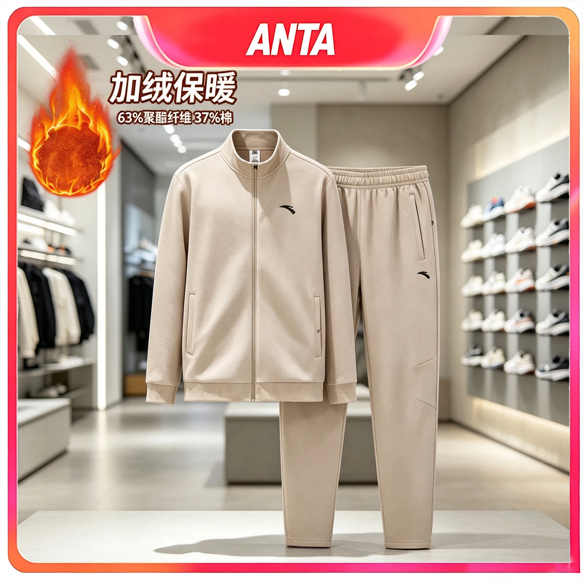 ANTA Easy to manage set Sports set men's autumn new item stand up collar jacket top long pants two-piece set men's wear