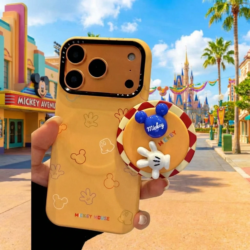 

Creative Colorful Line Mickey White Glove Film Magnetic Case for iPhone 17 Pro Max 16 Phone Cover