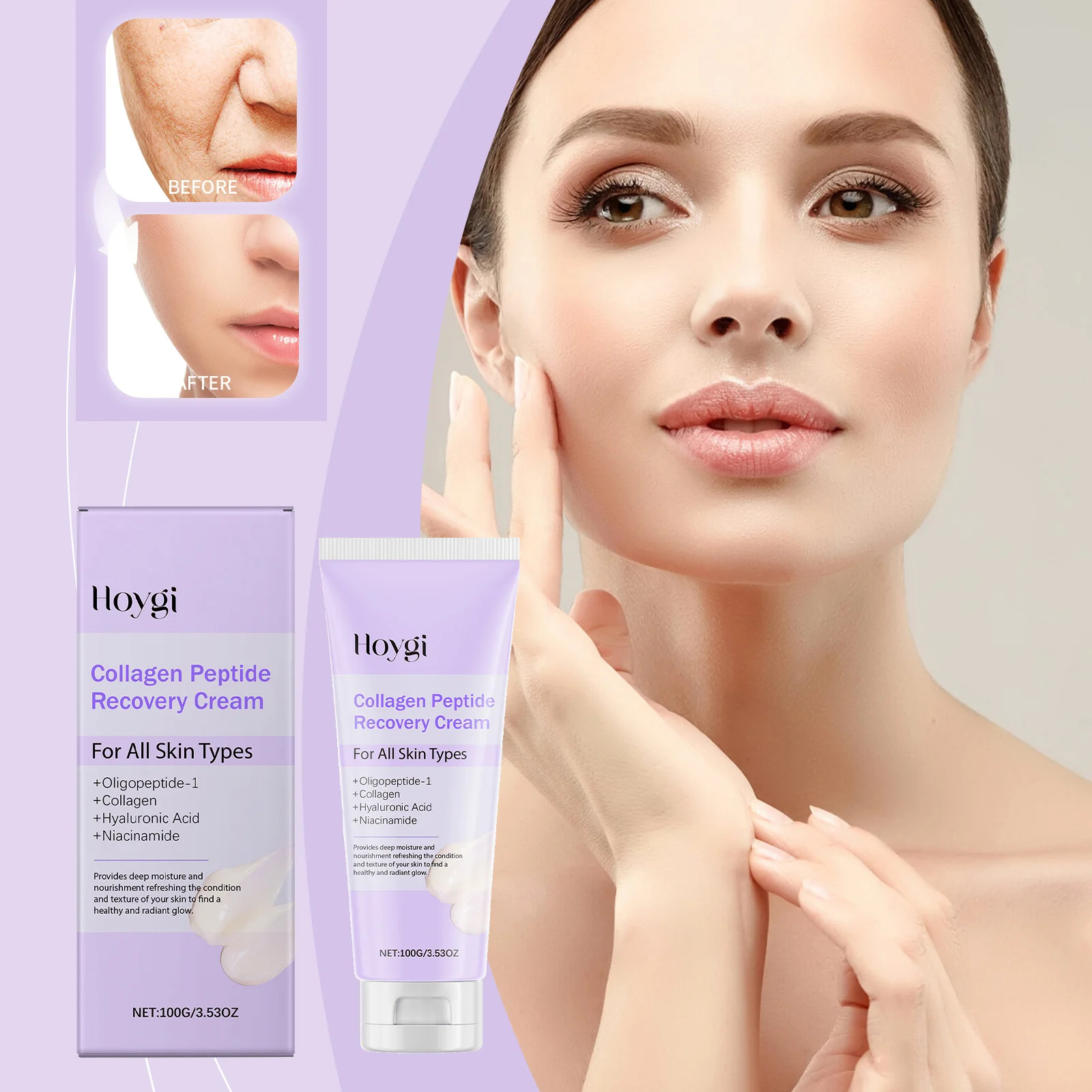 كريم استعادة الببتيد بالكولاجين - مرطب للوجه مضاد للشيخوخة مع حمض الهيالورونيك والنياسيناميد - 100 جرام