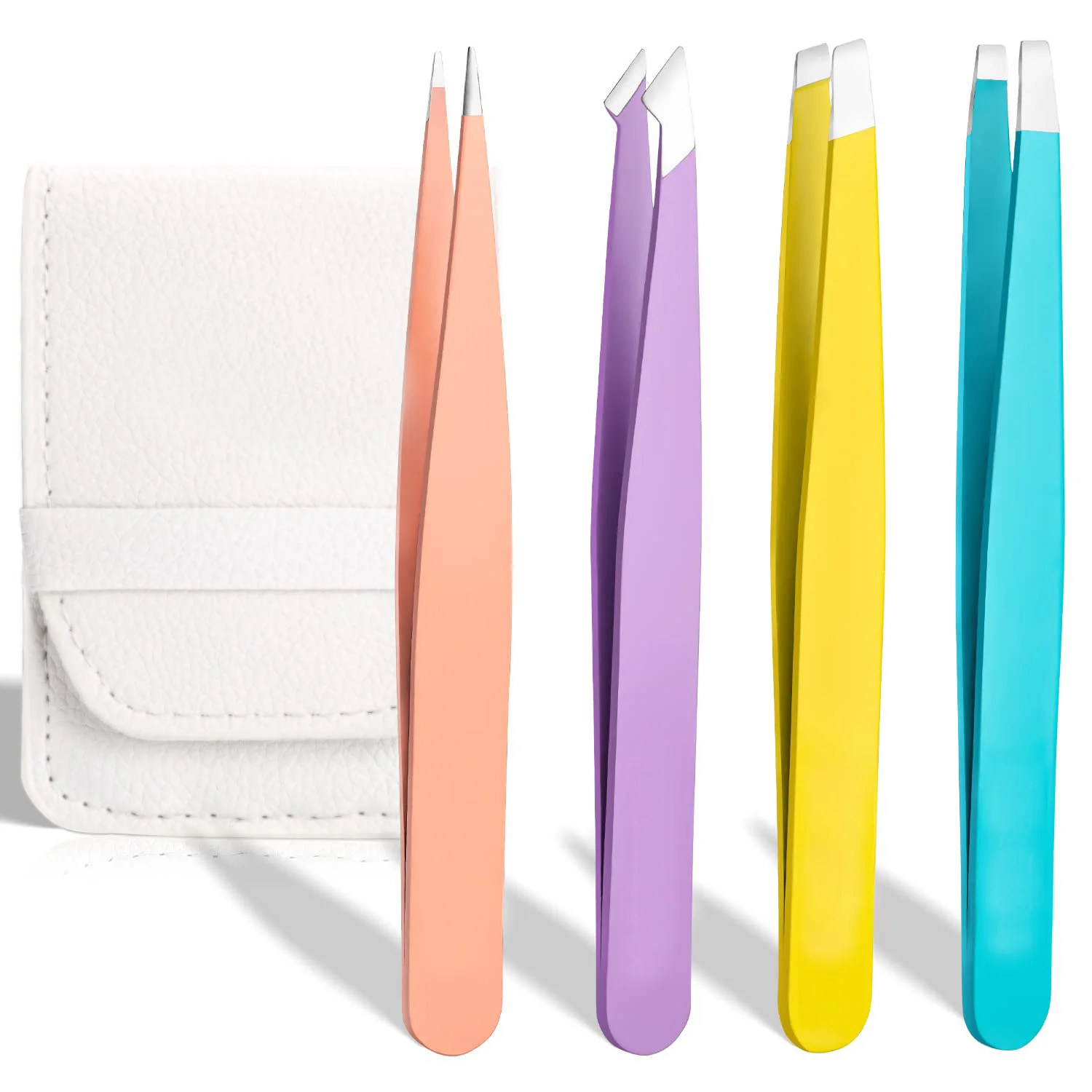 EyeblogugTweezer Hair Beauty Extracteur de poils fins, pinces à sourcils inclinées en acier inoxydable, outils de maquillage pour enlever les poils, 4 pièces avec sac