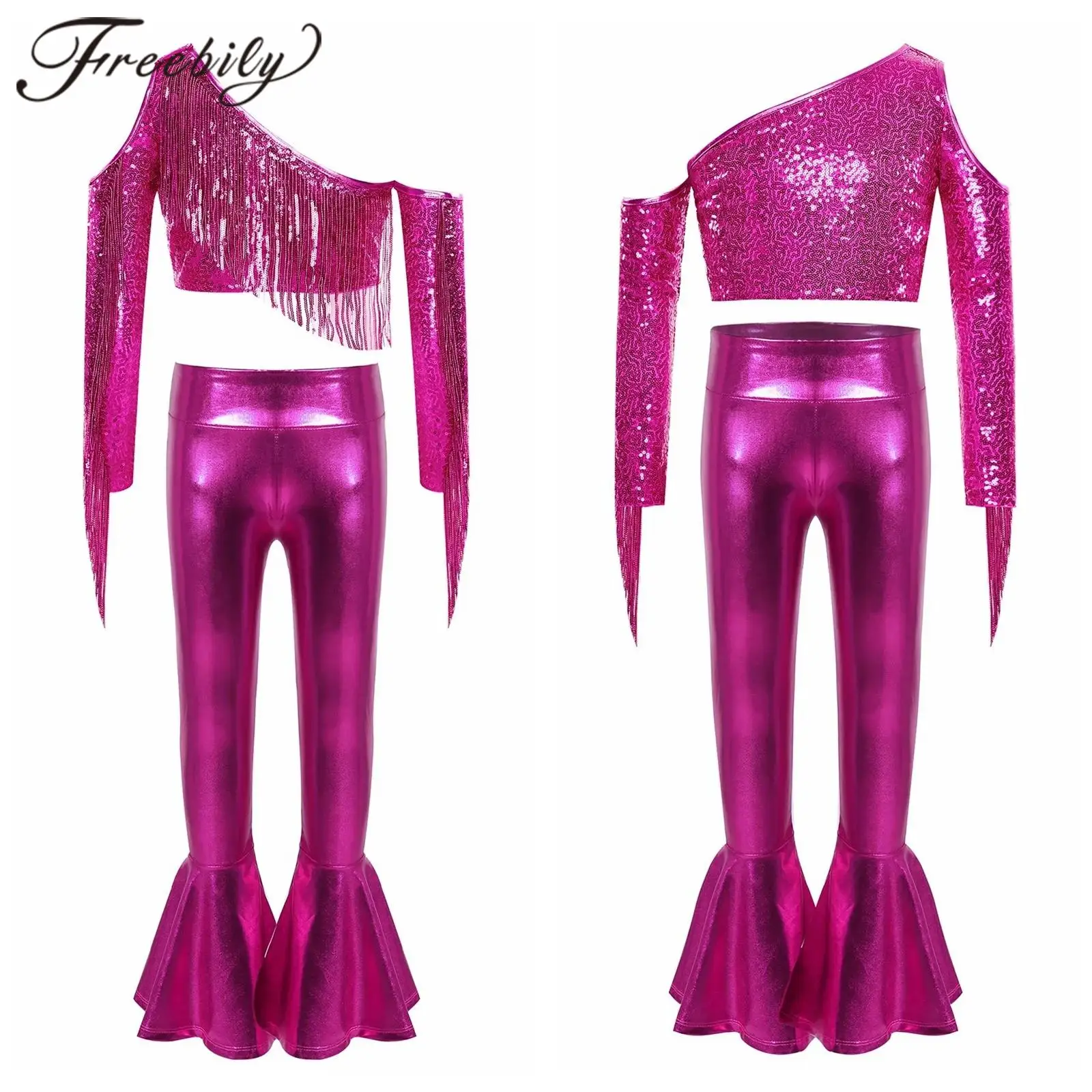 

Kids Sequin Girls Metallic Pants Outfits Children's Disco Dance Clothes Birthday Party Jazz Dance Costume Performance Clothing