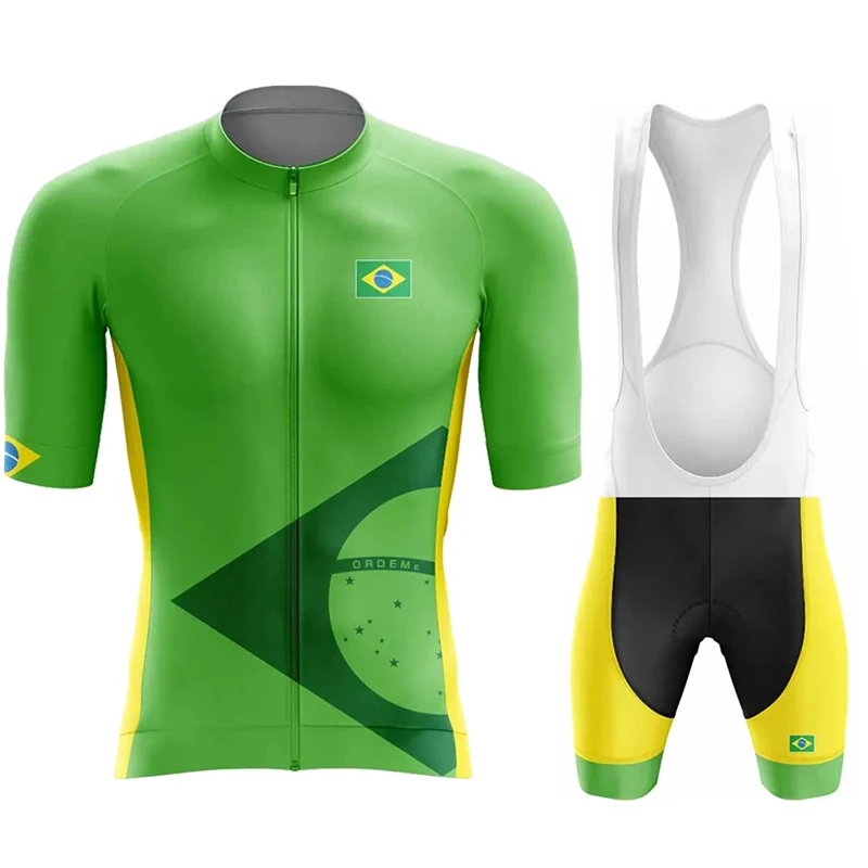 Brazilian New pro team cycling clothing set, short sleeve jersey and green pants for mountain bike, 2024