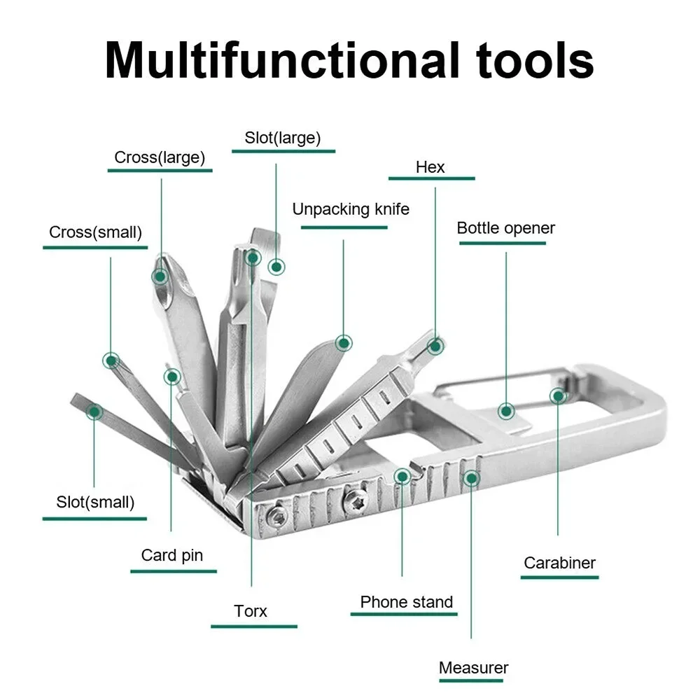 STONEGO 13 In 1 Mini Tool, Batch Small Tool Stainless Steel Combination Tool Mobile Phone Holder Folding Outdoor Bottle Opener