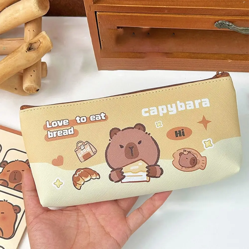 Cute Capybara Pencil Case PU Multi-functional Pen Bag Large Capacity Kawaii Stationery Storage Pouch School