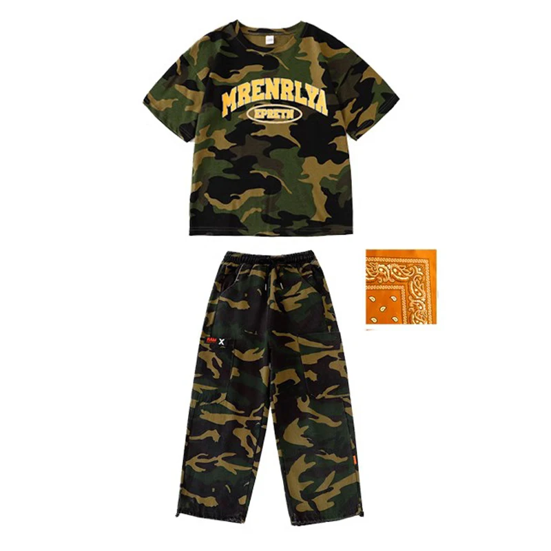 Camiseta de camuflaje para niños, pantalones, ropa fresca de Hip Hop, traje de baile de Jazz para niñas, traje Kpop, ropa de baile callejero SL8629