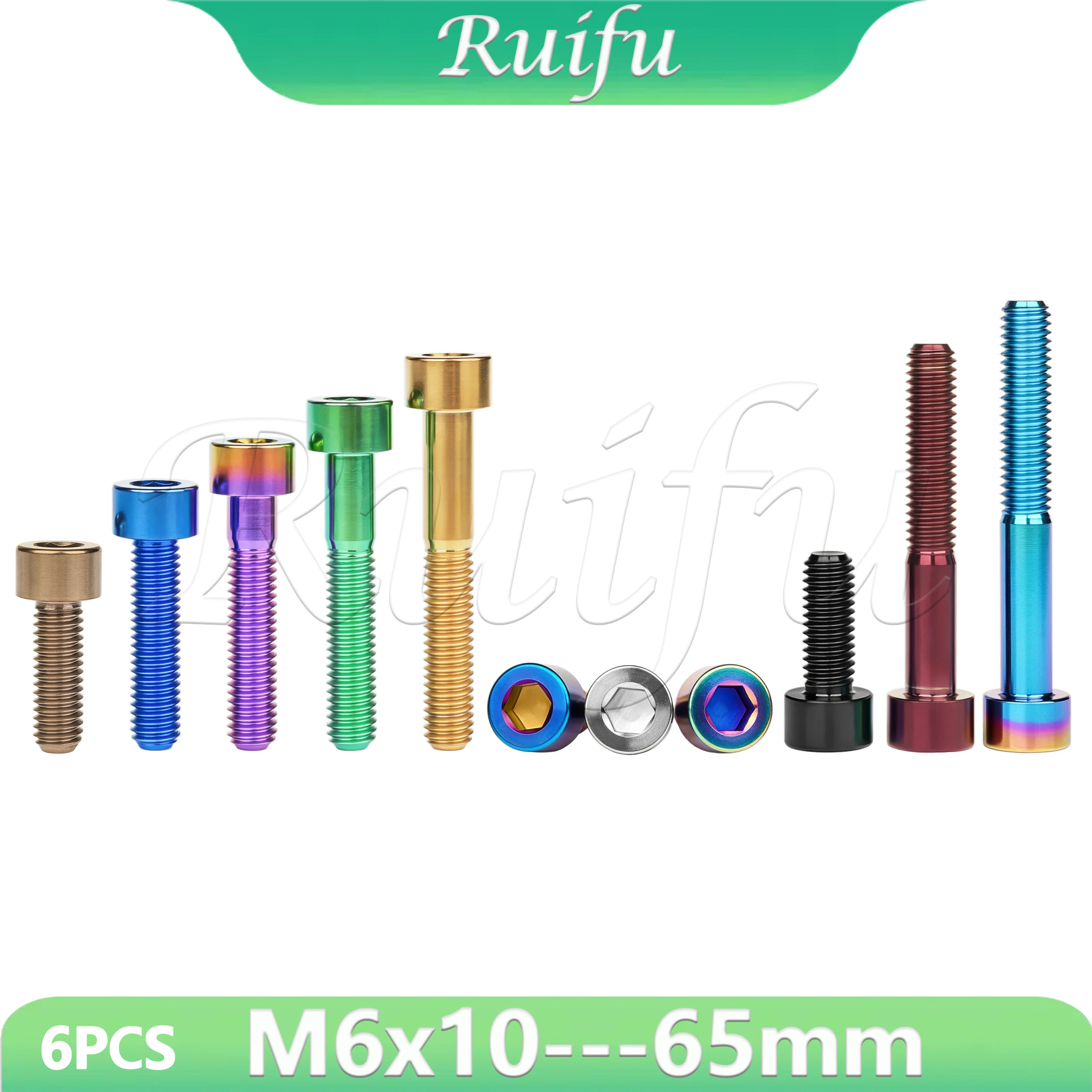 Ruifu Titanium Bolt 6PCS M6 x 10 15 16 18 20 25 30 35 40 45 50 55 60 65mm Screw for Bicycle Headset Brake