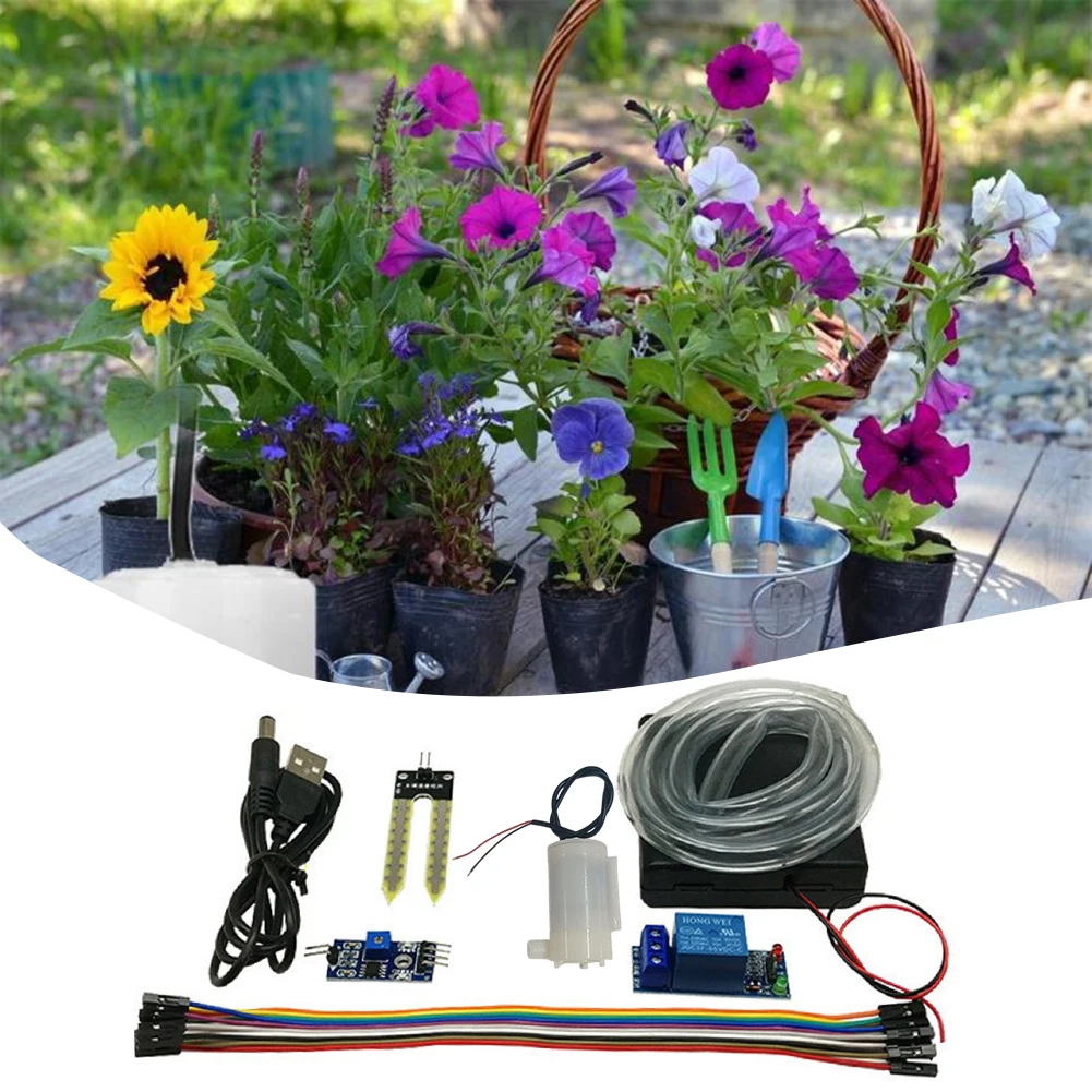 Automatic Irrigation Module DIY Kit Soil Moisture Detection Set Soil Moisture Sensor Mini Water Pump 50cm Hose for Arduino