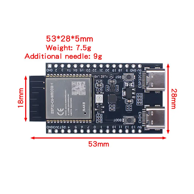 Imagem -02 - Wifi Placa de Desenvolvimento Bluetooth Módulo Bluetooth para Nano Arduino Internet das Coisas Esp32-c6-wroom1 Tipo-c 4mb Flash